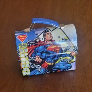 Superman Man of Steel Mini Lunch Box Tin Box DC Comics Blue Handle
